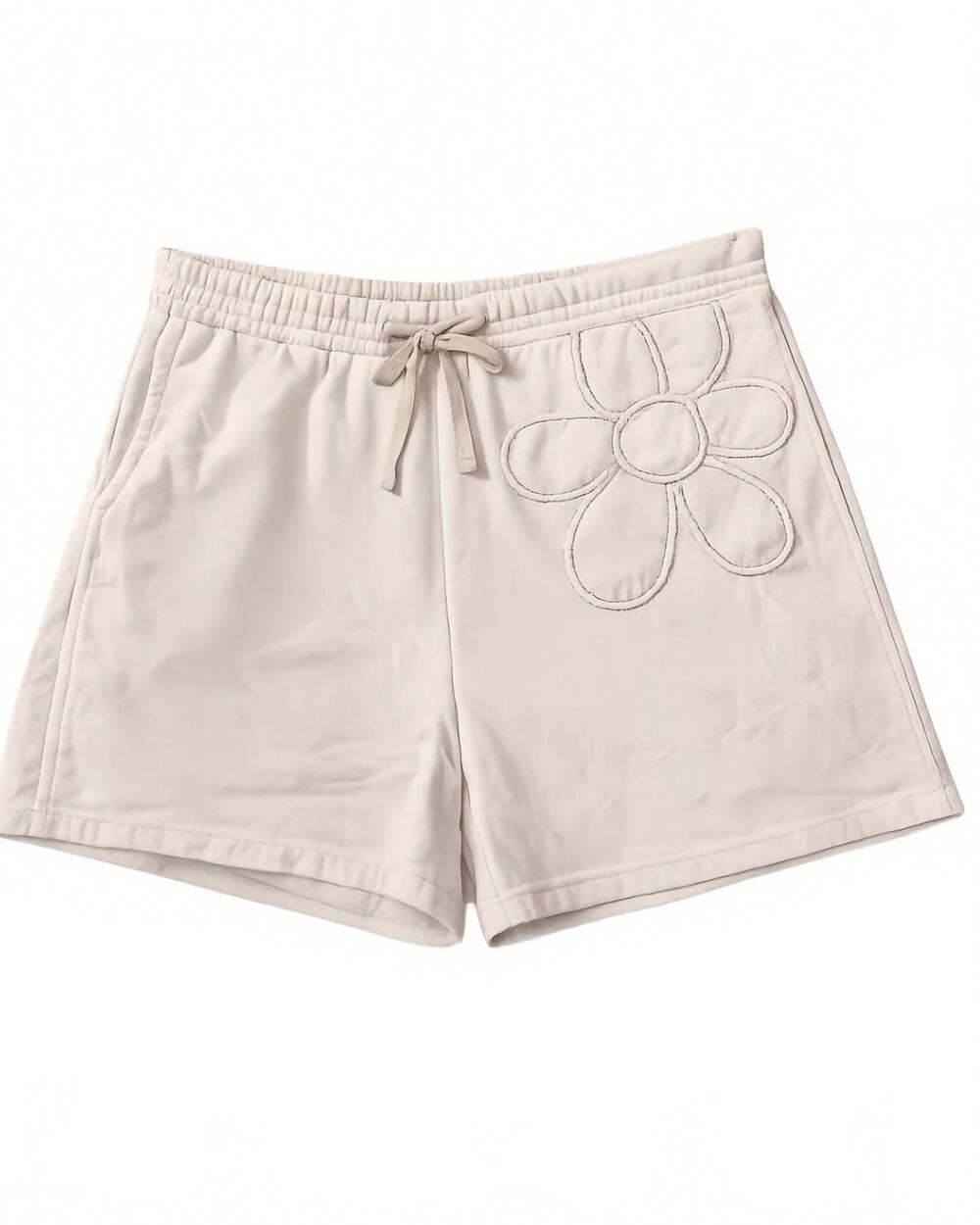 NEW EASEL women's hadley flower patch detail shorts in khaki